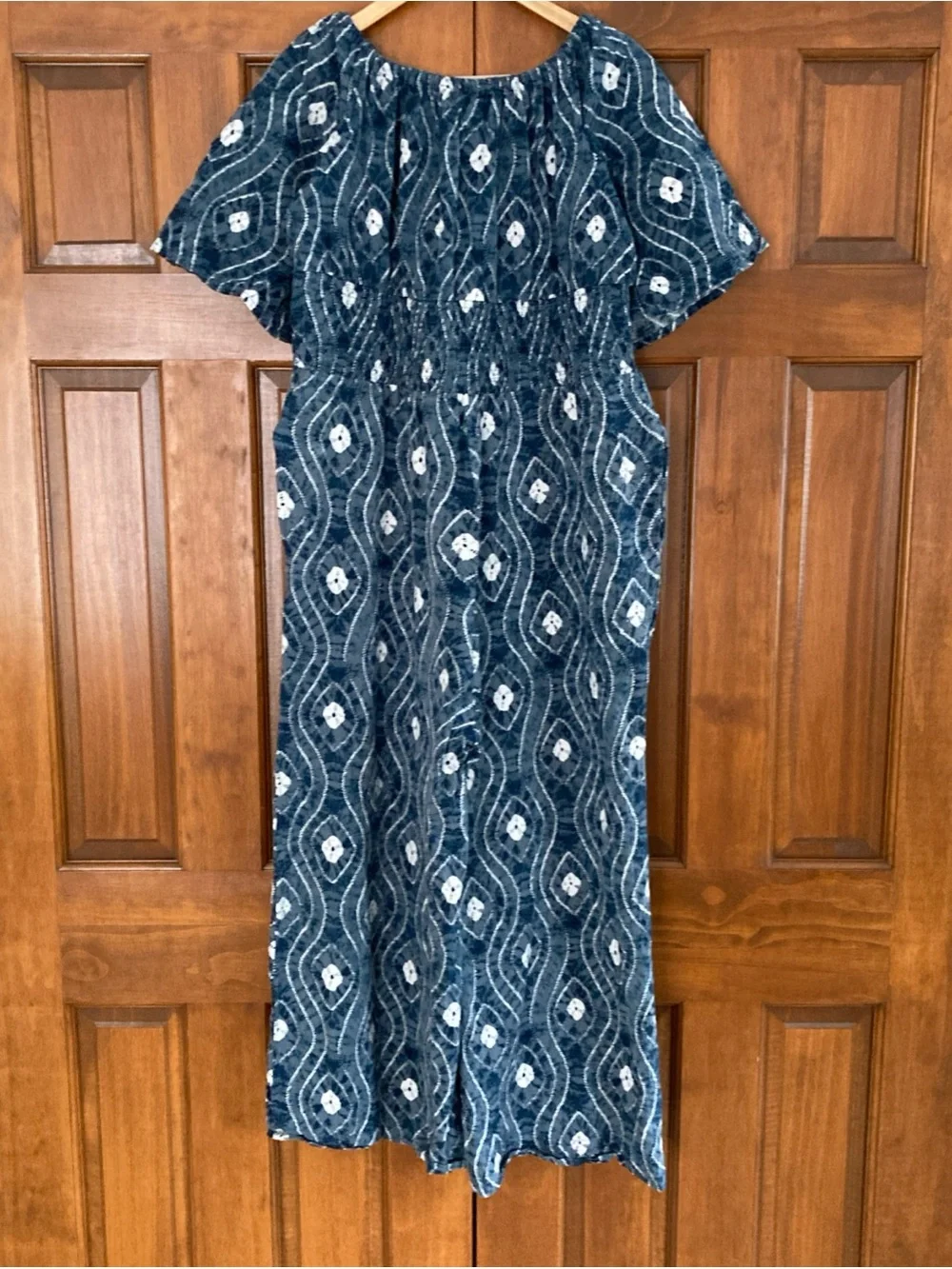EARTHBOUND Blue tie-dye Off-Shoulder Jumpsuit smocked waist Women’s XL